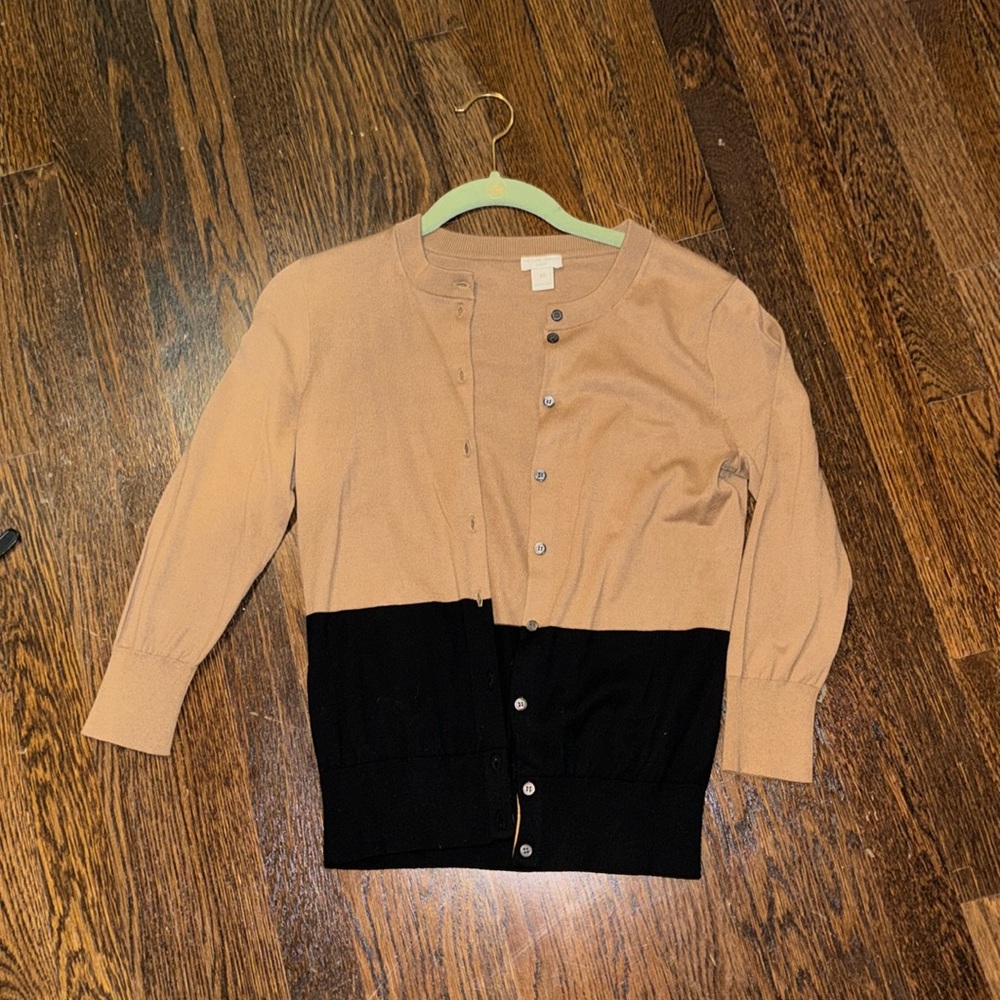 J.Crew Factory Split Cardigan Sweater Camel and Black XS